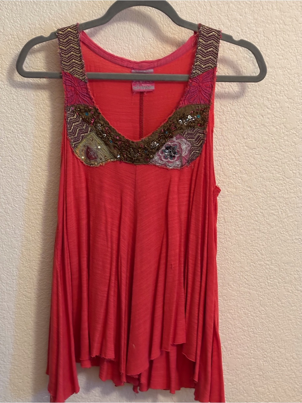 Free People Coral Embellished Boho Tank